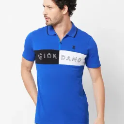 Giordano Dark Blue Slim Fit Colour Block Polo T-Shirt-image-79