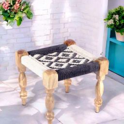 Ikiriya Riaza Black & White Sheesham Wood Vintage Stool-image-31
