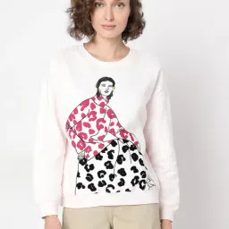 Vero Moda Off White Cotton Regular Fit Printed Sweatshirt-image-27