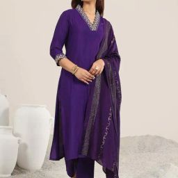 Libas Purple Embellished Kurta and Pant with Dupatta-image-16