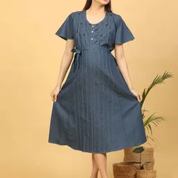 GOLDSTROMS Checked Flared Sleeve A-Line Midi Dress-picture-9