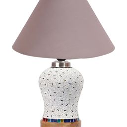 Devansh Grey & White Printed Frustum Shaped Wooden Table Lamp-13