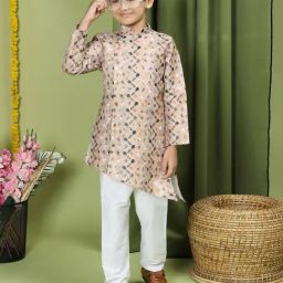 TABARD Kids Beige & White Printed Full Sleeves Kurta with Pyjamas-picture-23