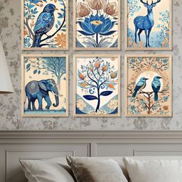 Kotart Brown & Blue 6 Pieces Wood Birds and Animals Wall Arts-image-77