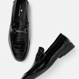 Louis Philippe Men Formal Croc Textured Leather Horsebit Loafers-image-64