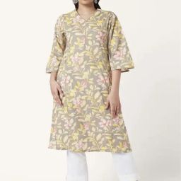 Rangmanch by Pantaloons Grey Cotton Printed A Line Kurta-image-38