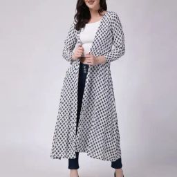 Scorpius White & Black Printed Long Shrug-54