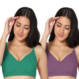 IN CARE Green & Purple Full Coverage Non-Wired T-Shirt Bra - Pack of 2-image-111