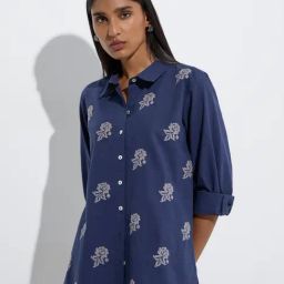Zuba by Westside Navy Embroidered Cotton-Blend Tunic-25