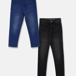 Tales & Stories Kids Blue & Black Solid Jeans (Pack Of 2)-image-20