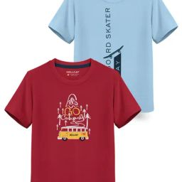 HELLCAT Kids Sky Blue & Red Printed T-Shirt (Pack Of 2)-image-50