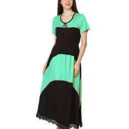 PATRORNA Black & Green Color-Block Nighty-image-34