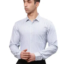 Park Avenue Blue Cotton Slim Fit Striped Shirt-image-66