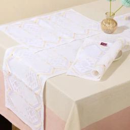 Fabindia White Motiya Cotton Applique Embroidered Runner & Mat Set-34