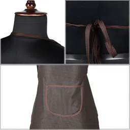 Aura Brown 3 Pieces Checked Apron With Center Pocket image 5