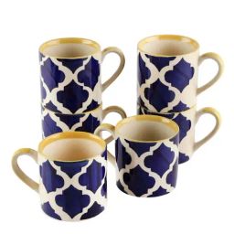 VarEesha Moroccan Blue Blue & White Ceramic Tea Cup (0.15 L) - Set of 6-image-46
