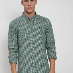 Showoff Green Cotton Slim Fit Checkered Shirt-image-57