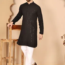 Anouk Rustic Men Embroidered Regular Sequinned Kurta with Pyjamas-picture-3