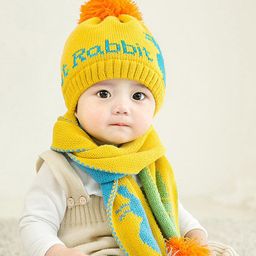 SYGA Knit Warm Beanie Cap and Scarf Set Yellow - Diameter 38 cm-image-88
