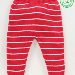 Babyhug 100% Organic Cotton Full Length Striped Sweater Knit Pant - Red-image-55
