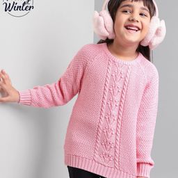 Babyoye Cotton Knit Full Sleeves Sweater Cable Knit - Pink-image-41