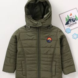 Babyhug Full Sleeves Hooded Padded Jacket Solid Colour - Olive Green-image-30