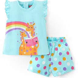 Babyhug Single Jersey Half Sleeves Night Suit Giraffe Print - Blue-image-31