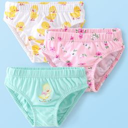 Babyhug 100% Cotton Single Jersey Knit Panties Floral Print Pack of 3 - Pink White & Green-picture-26