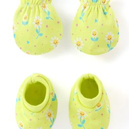 Babyhug 100% Cotton Knit Floral Print Mittens & Booties - Green-image-29