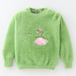 Yellow Apple Full Sleeves Pullover Sweater Girl Print with Embellishments - Lime Green-image-78