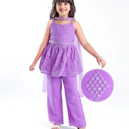 Pine Kids  Sleeveless Embroidered Kurti & Salwar Set with Dupatta Lilac-image-8