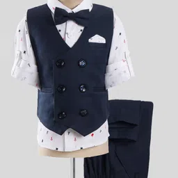 Robo Fry Full Sleeves Printed Party Suit with Bow - Blue-picture-4