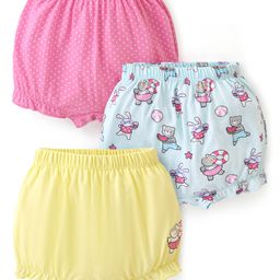 Babyhug 100% Cotton Knit Bloomers Solid Polka Dot & Animal Print Pack of 3- Pink Blue & Yellow-picture-27