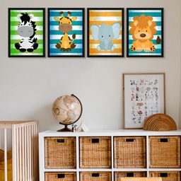 999Store Modern Art Kids Painting For Wall Decor - Cartoon Animal Zebra Giraffe Lion And Elephant-image-28