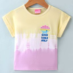 Little Kangaroos 100% Cotton Lycra Half Sleeves T-Shirt with Sea Shell Patch & Text  Print - Yellow-image-11