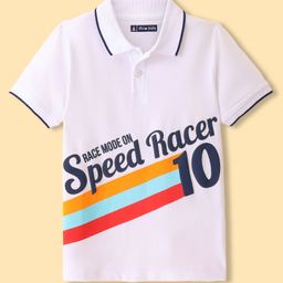 Pine Kids Half Sleeves Polo T-Shirt Speed Racer Print - White-image-34