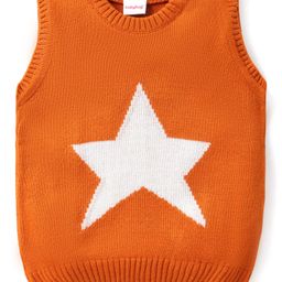 Babyhug Kitted Sleeveless Pullover Sweater with Star Design - Orange-image-63