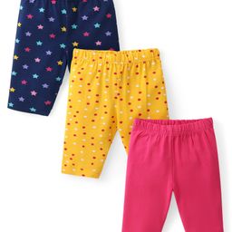 Babyhug Cotton Lycra Three Fourth Leggings  with Star & Polka Dot Print Pack of 3 - Multicolor-image-86