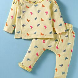 ToffyHouse 100% Cotton Knit Full Sleeves Front Open Night Suit with Animal Print - Lilac-image-79