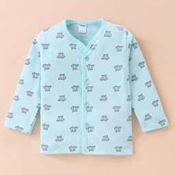Tango Interlock Cotton Knit Full Sleeves Front Open Jhabla with Boots Print - Aqua Blue-picture-9
