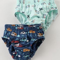 Revvo Junior Cotton Knit Vehicle Printed Panties Pack of 2 - Blue & Mint-image-28