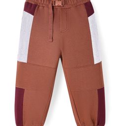 Honeyhap Premium 100% Cotton Knit Full Length Colour Block Track Pant With Bio Finish - Mocha Bisque White Melange & Oriole-image-2
