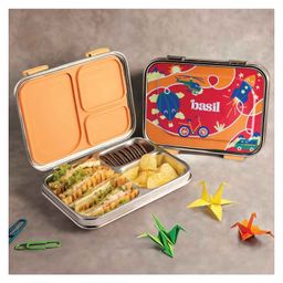 Basil Stainless Steel  3 Compartment Bento Lunch Box for Kids - Red Adventure-picture-12