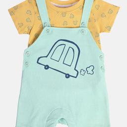 MINI KLUB Cotton Car Printed Dungaree With Half Sleeves Tee Set - Green-image-42