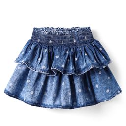 Babyhug Mid Thigh Frilled Denim Skirt With Polka Dot Print - Blue-image-68