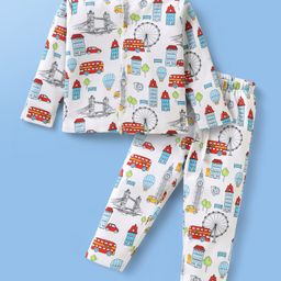 Babyoye 100% Cotton Knit With Eco Jiva Finish Full Sleeves Printed Co-Ord Night Suit - White-image-9