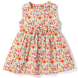 Babyhug Cotton Woven Sleeveless Frock With Floral Print & Bow Applique - White-image-88