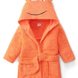 Babyhug Velour Knit Full Sleeves Bath Robe With Lobster Embroidery - Orange-image-78