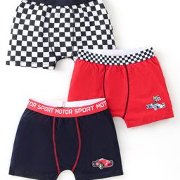 Bodycare Cotton Knit Boxers wirh Race Theme Print Pack of 3 - Red Navy Blue & White-image-59