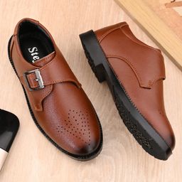 Stefens Solid Monk Shoes With Buckle Closure - Tan-image-71